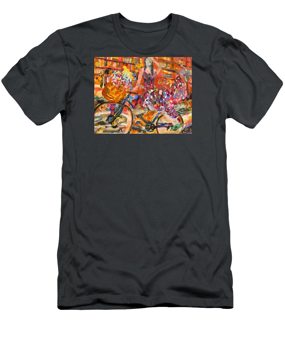 Bicycle T-Shirt featuring the mixed media Riding Through Life by Michael Cinnamond