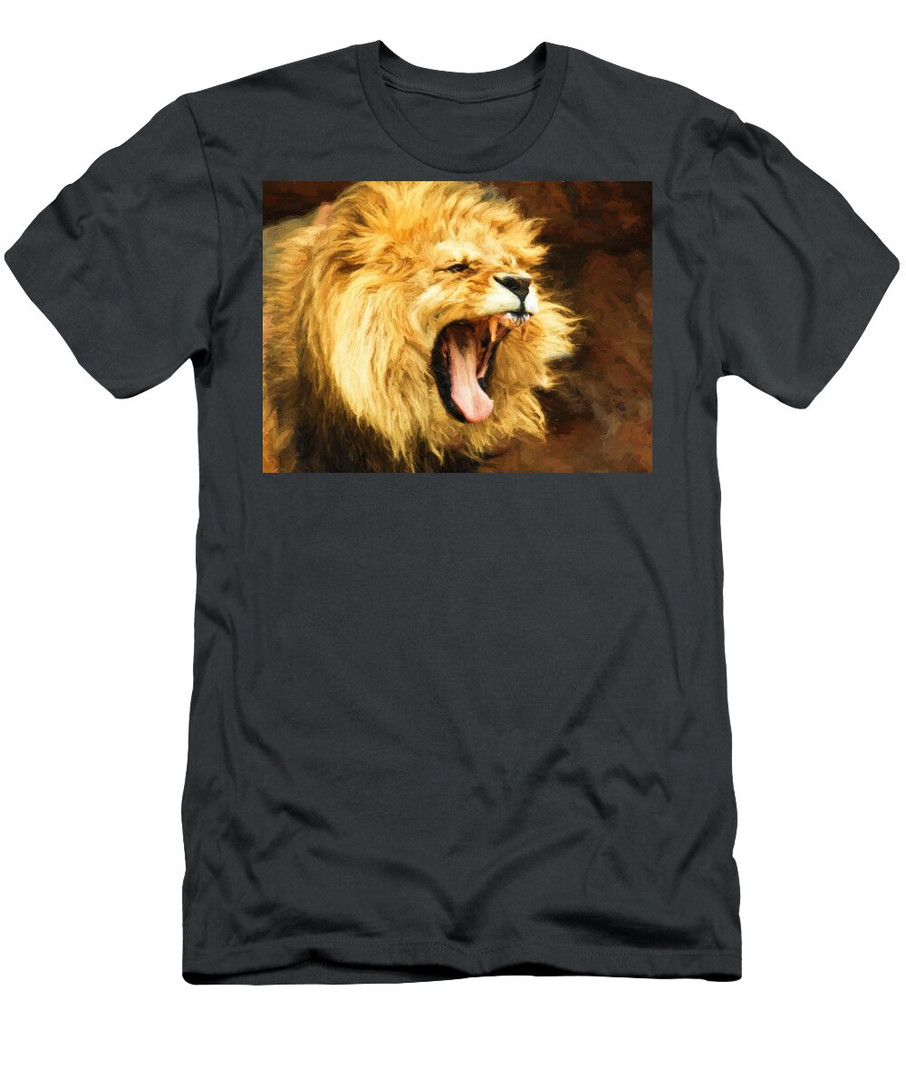 Lion Roar T-Shirt featuring the digital art Roaring Lion by Kaylee Mason