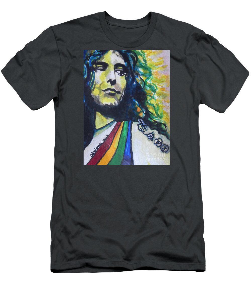 Watercolor Painting T-Shirt featuring the painting Robert Plant.. Led Zeppelin by Chrisann Ellis