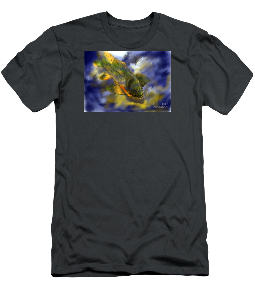 Fish T-Shirt featuring the pastel Rocky Mountain Trout by Jim Fronapfel