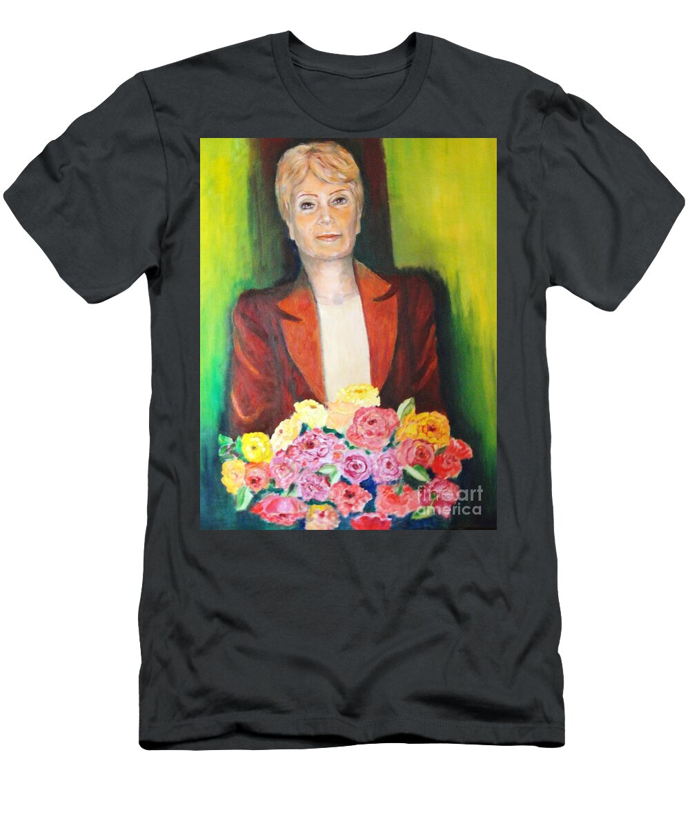 Ladypainting T-Shirt featuring the painting Roses For The Lady by Dagmar Helbig