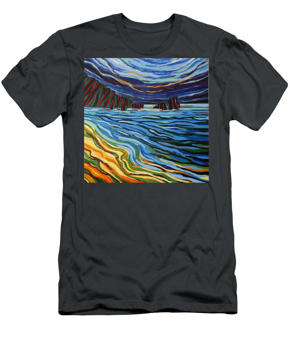 Bay T-Shirt featuring the painting Roatan by Zofia Kijak