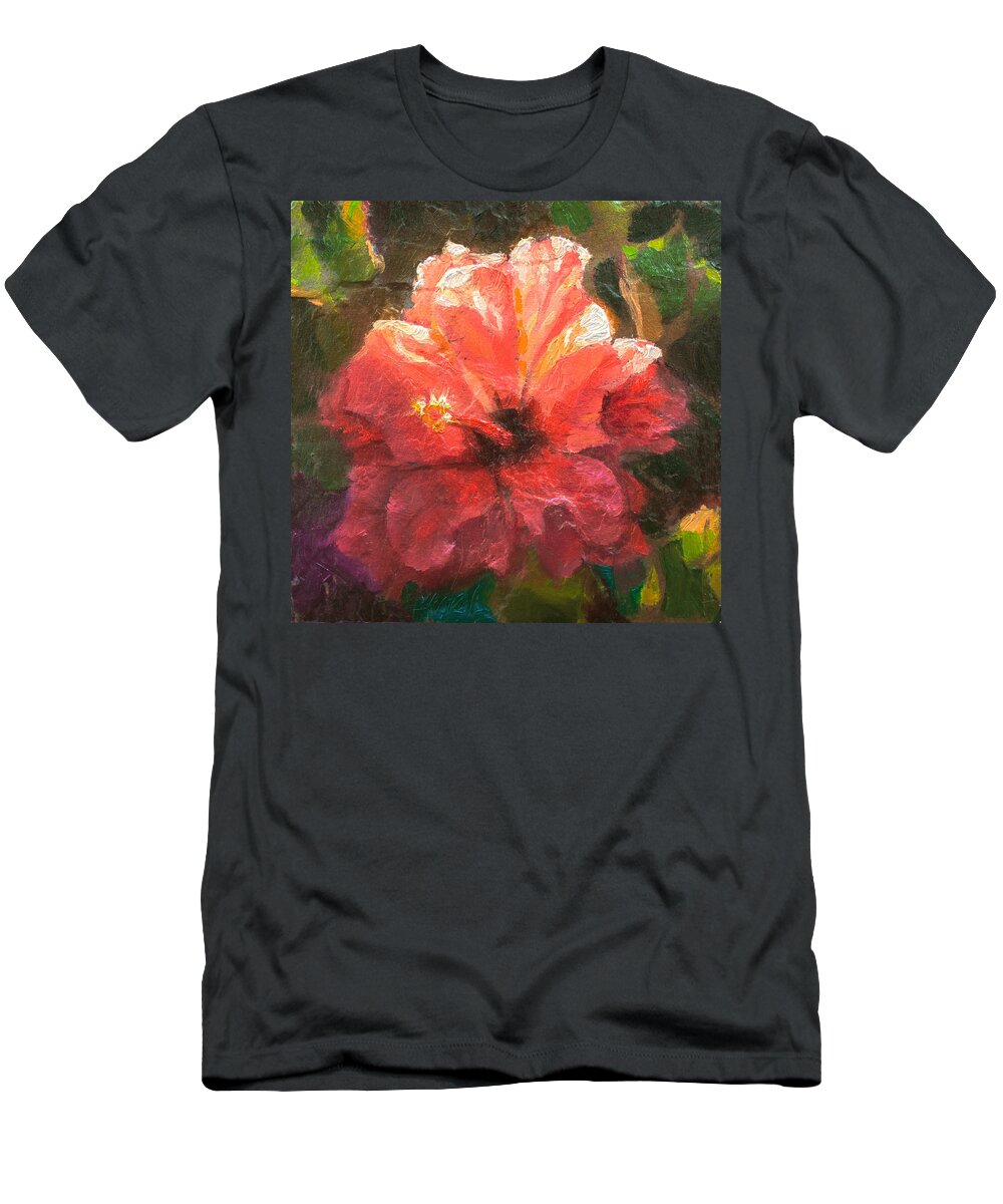 Petals T-Shirt featuring the painting Ruffled Light Double Hibiscus Flower by K Whitworth