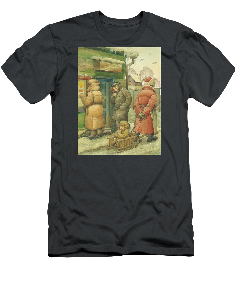 Russian T-Shirt featuring the drawing Russian Scene 07 by Kestutis Kasparavicius