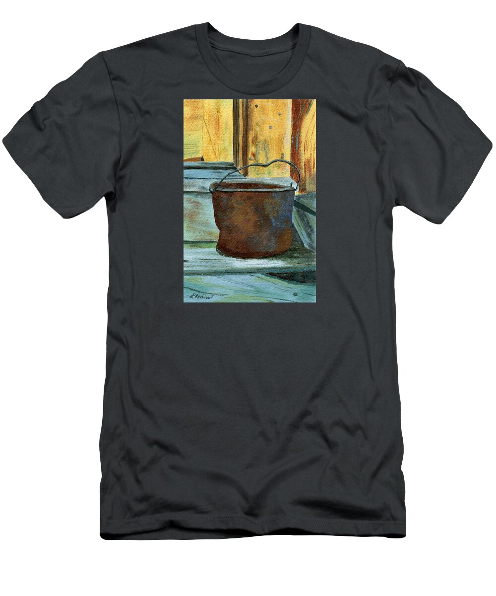 Bucket T-Shirt featuring the painting Rusty Bucket by Lynne Reichhart