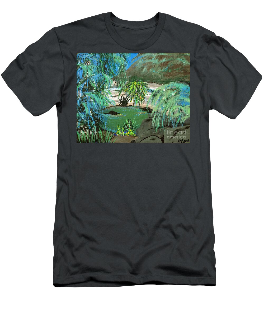 Landscape T-Shirt featuring the painting Sacred Cenote at Chichen Itza by Alys Caviness-Gober