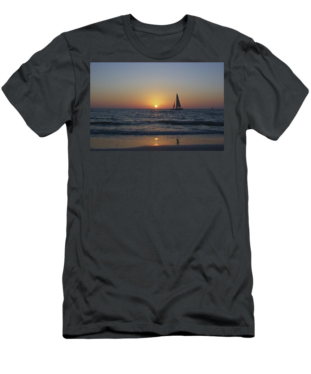  Clearwater T-Shirt featuring the photograph Sailing at Sunset by Brian Kamprath