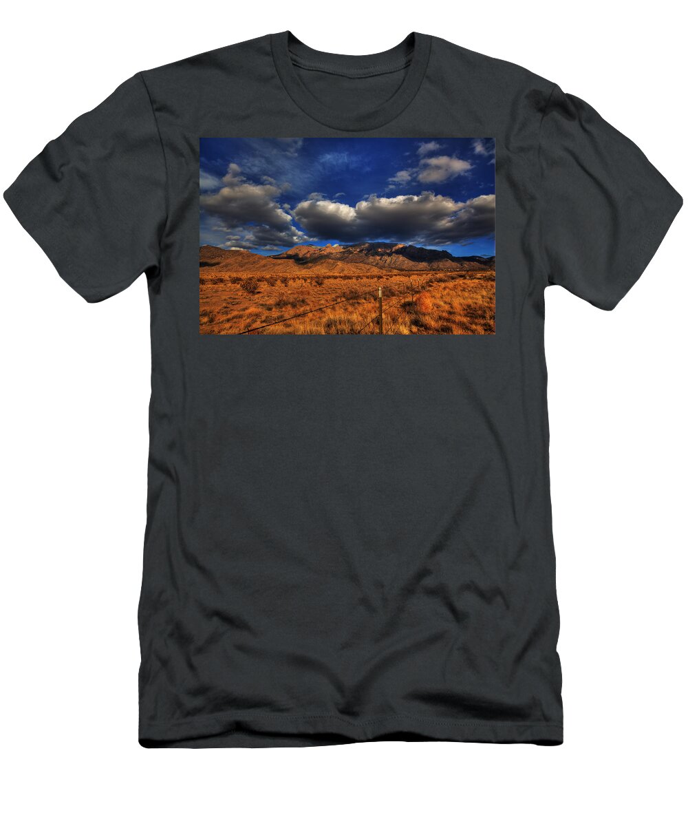 Texture T-Shirt featuring the photograph Sandia Crest in Late Afternoon Light by Alan Ley