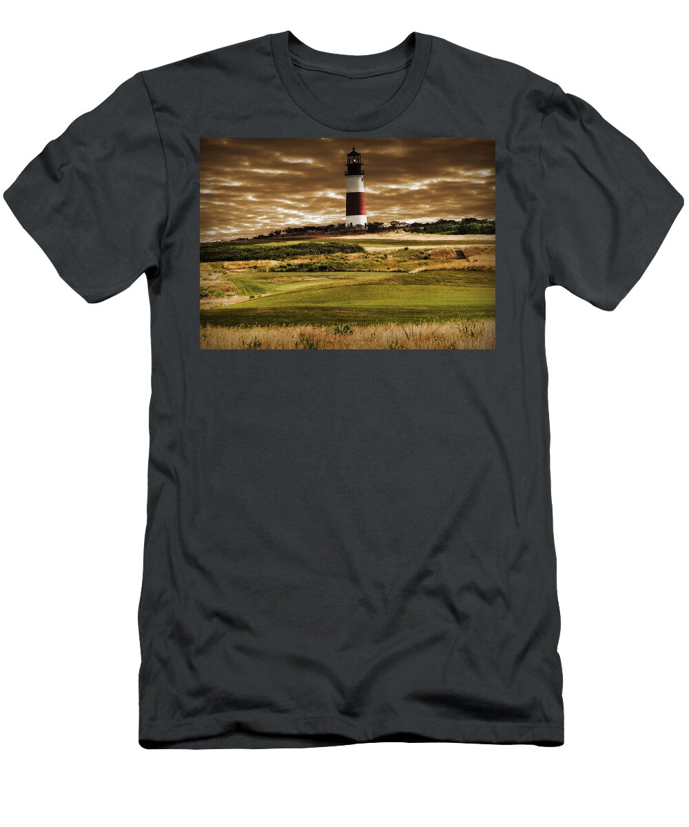 Great Landscape T-Shirt featuring the photograph Sankaty Head Lighthouse in Nantucket by Mitchell R Grosky