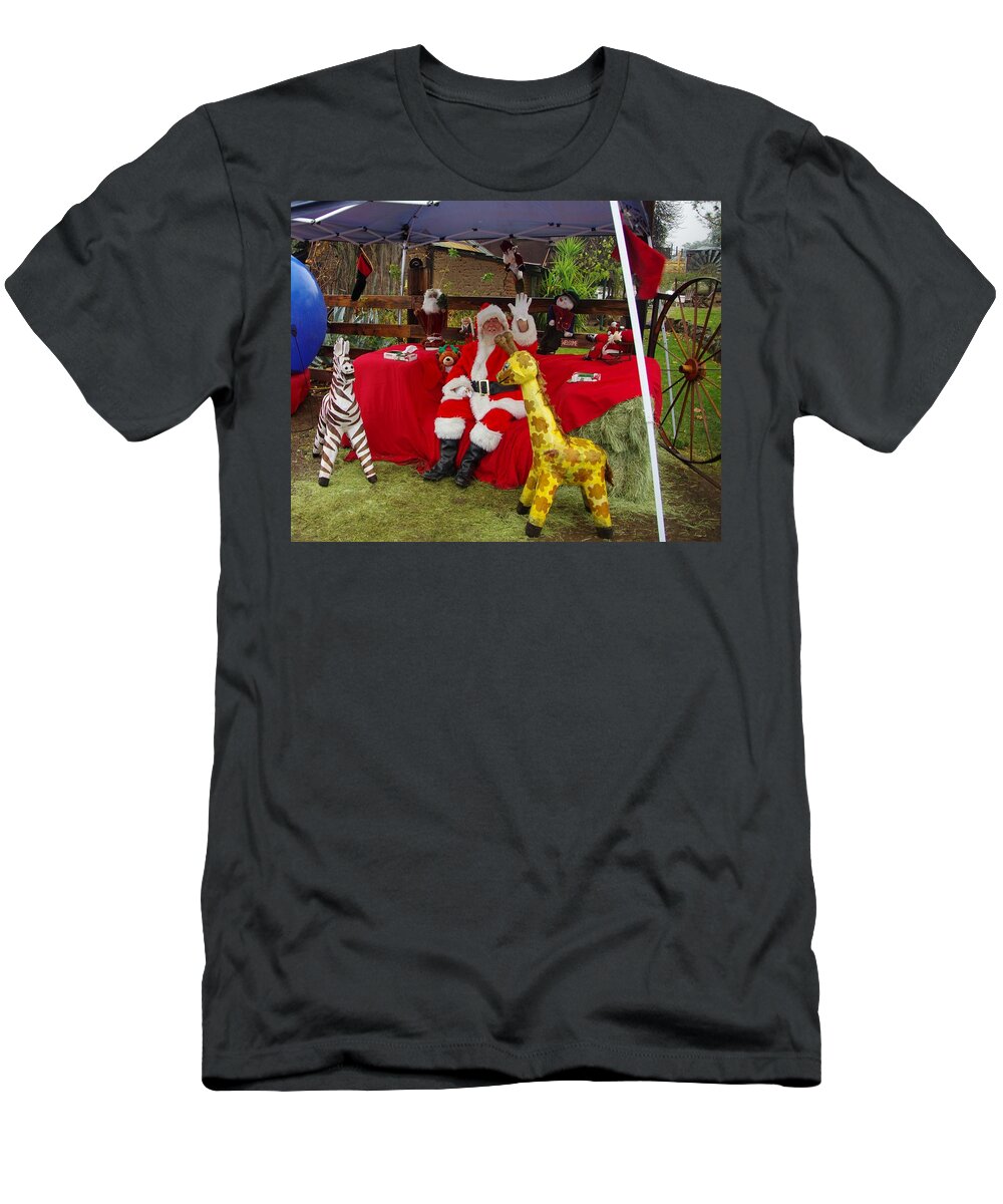 Santa Claus T-Shirt featuring the photograph Santa Clausewith the Animals by Phyllis Spoor