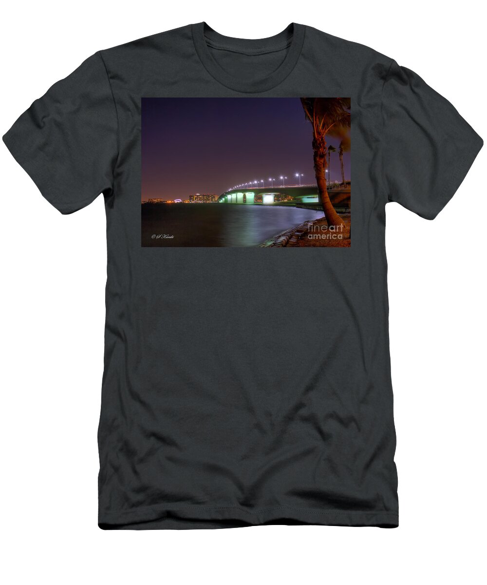 Fl T-Shirt featuring the photograph Sarasota Skyline at Night by Sue Karski
