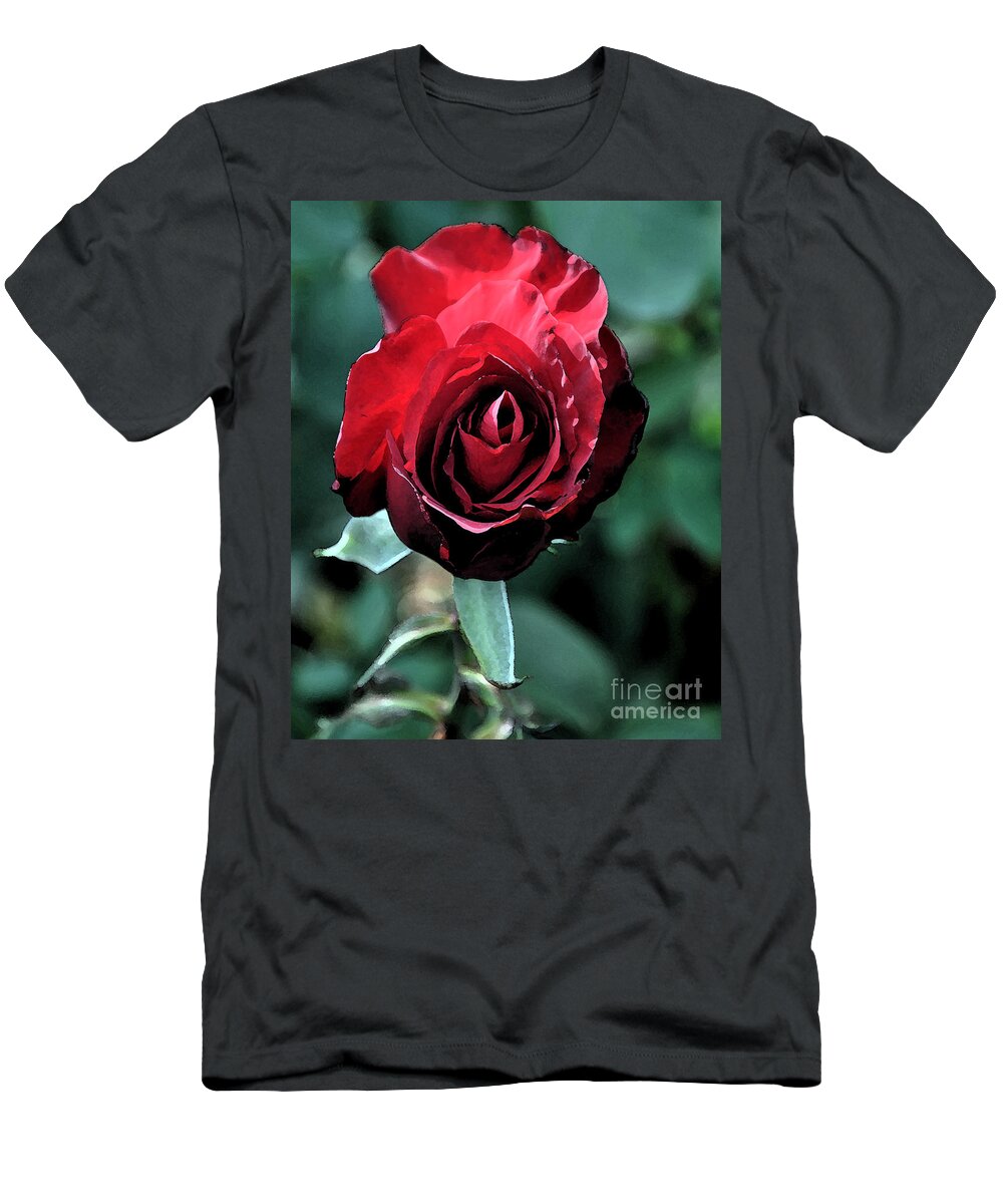 Rose T-Shirt featuring the digital art Red Rose Bloom by Kirt Tisdale