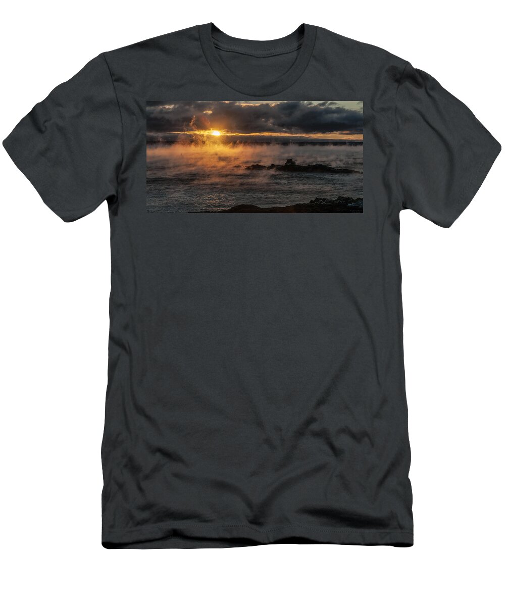 Sea Smoke T-Shirt featuring the photograph Sea Smoke Sunrise by Marty Saccone