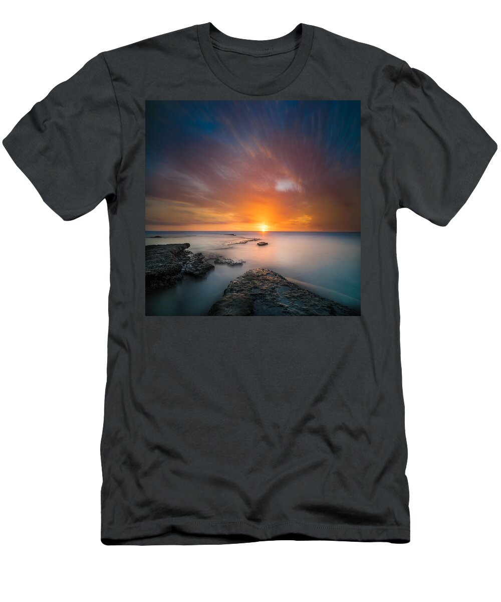 California; Long Exposure; Reflection; San Diego; Seascape; Sunset; Surf; Seaside; Clouds T-Shirt featuring the photograph Seaside Sunset 2- Square by Larry Marshall