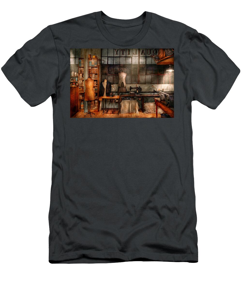 Seamstress T-Shirt featuring the photograph Sewing - Industrial - Quality Linens by Mike Savad