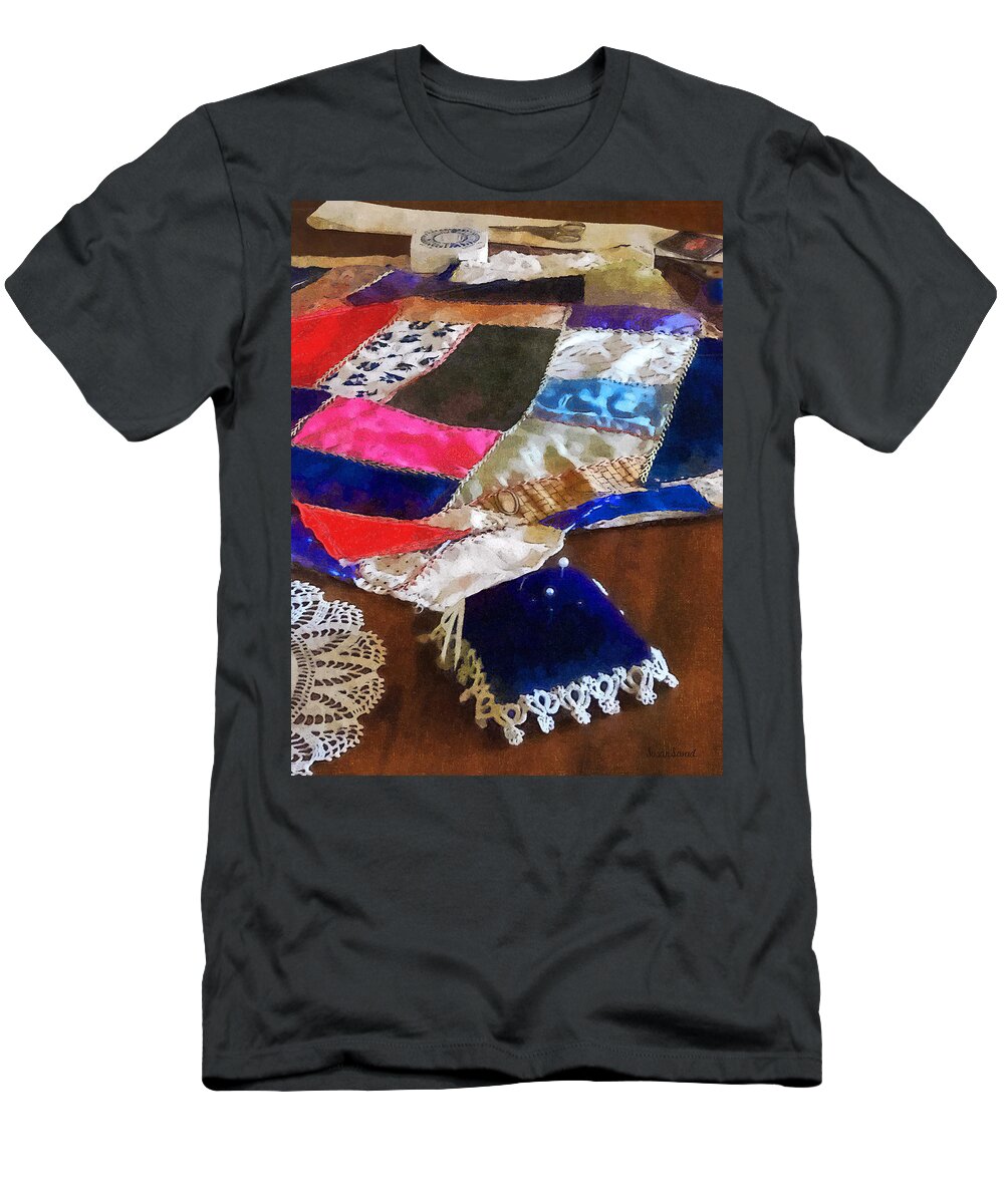 Quilt T-Shirt featuring the photograph Sewing - Making a Quilt by Susan Savad