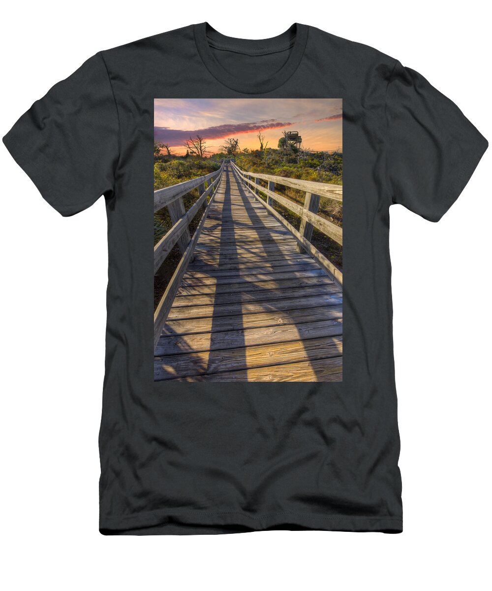 Clouds T-Shirt featuring the photograph Shadows on the Boardwalk by Debra and Dave Vanderlaan