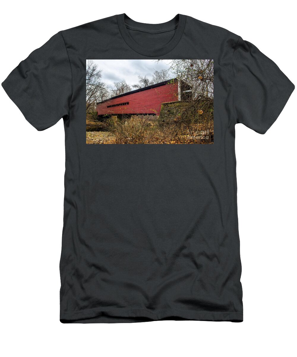 Sheeder T-Shirt featuring the photograph Sheeder Hall Covered Bridge by Judy Wolinsky