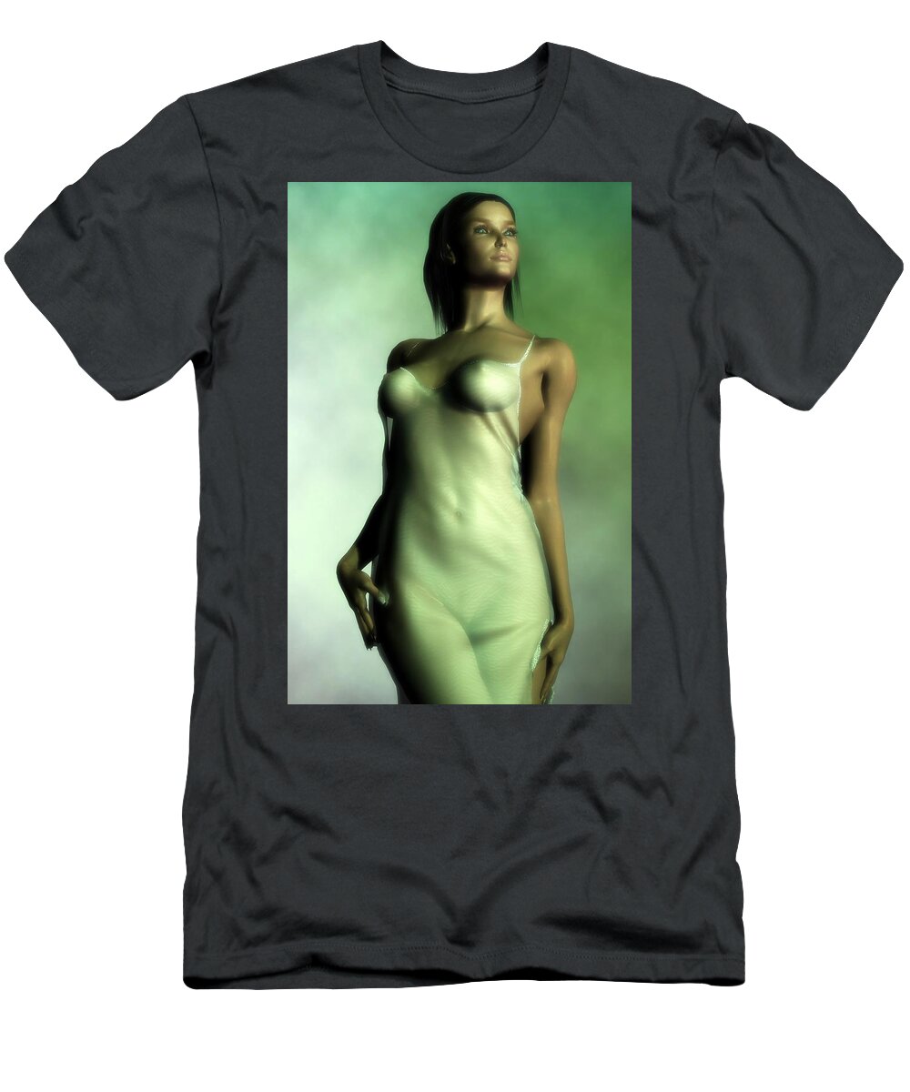 Nightgown T-Shirt featuring the digital art Sheer Nightgown in Green Light by Kaylee Mason