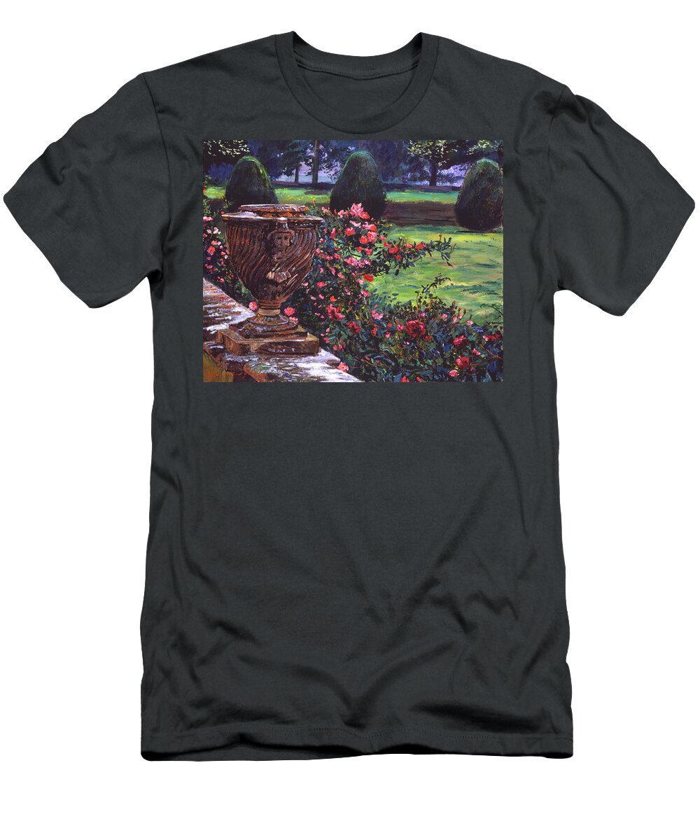 Gardenscape T-Shirt featuring the painting Shrub Roses In Somerset by David Lloyd Glover
