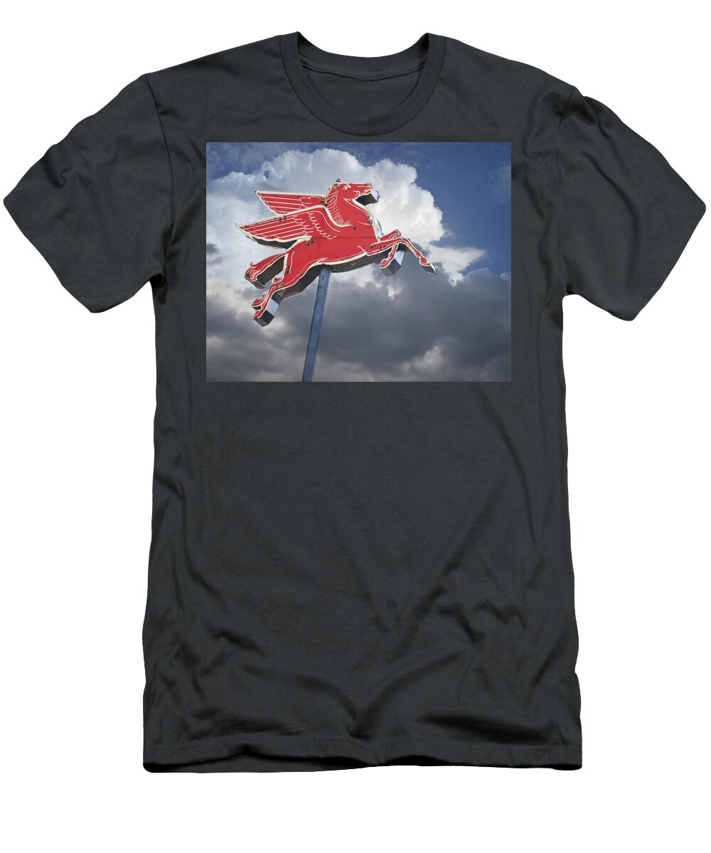 Advertising T-Shirt featuring the photograph Sign of the Flying Red Horse by David and Carol Kelly