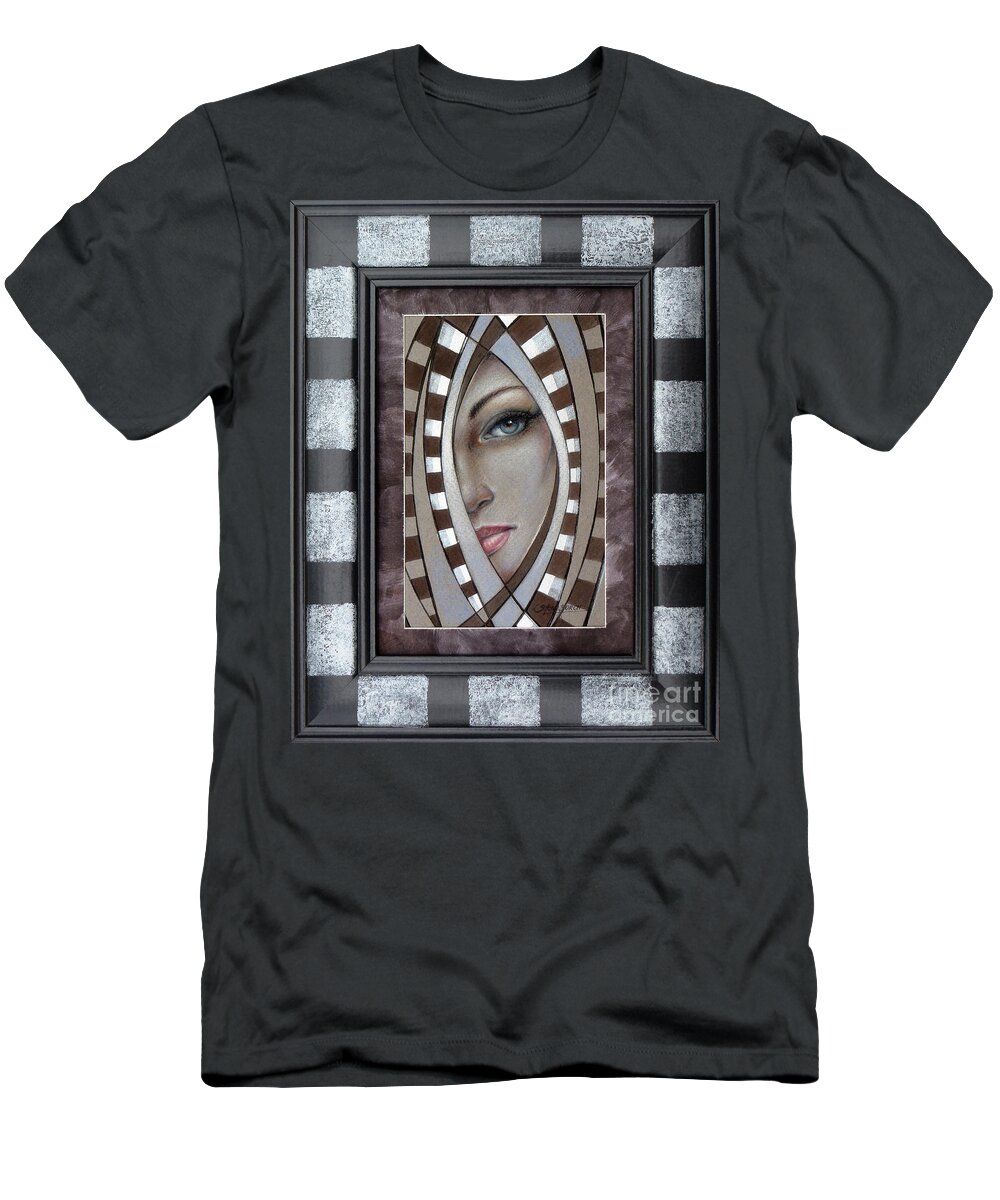 Woman T-Shirt featuring the painting Silver Memories 220414 FRAMED #1 by Selena Boron