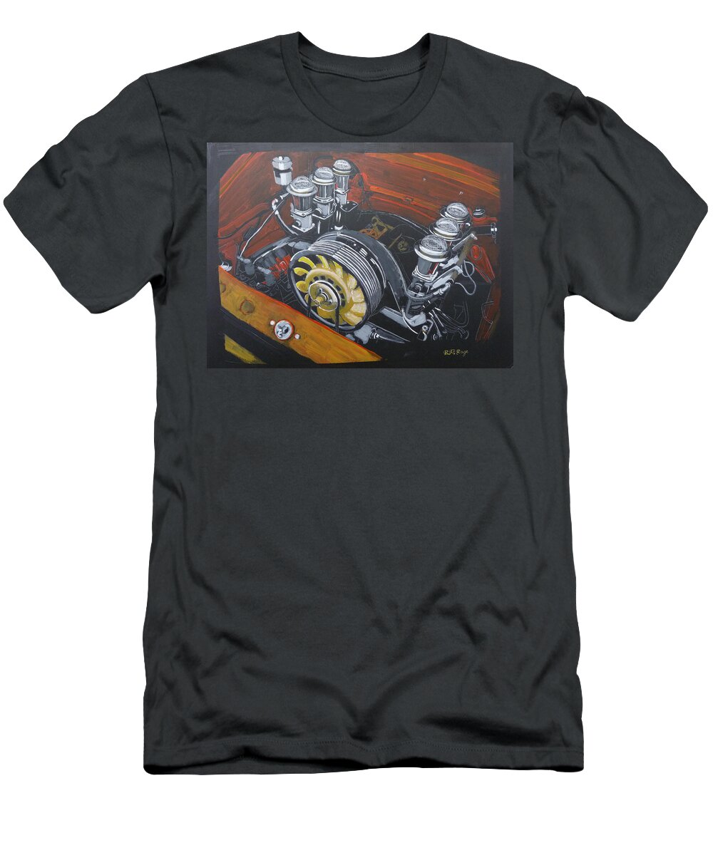 Singer T-Shirt featuring the painting Singer Porsche Engine by Richard Le Page