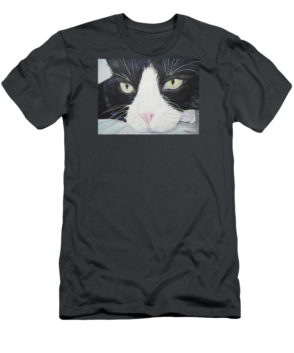Portrait Of Sissi Cat T-Shirt featuring the painting Sissi the Cat 2 by Raija Merila