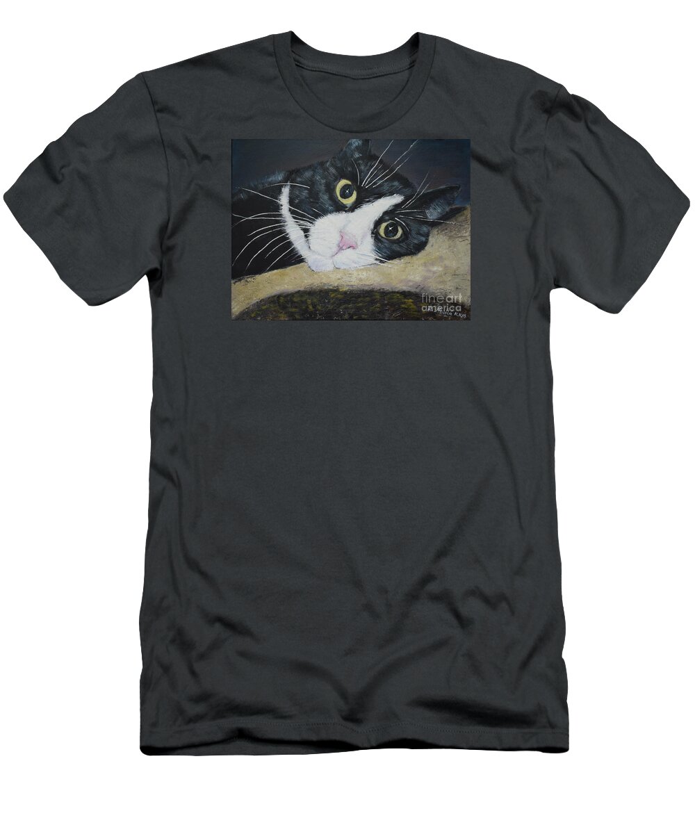 Cat T-Shirt featuring the painting Sissi the Cat 3 by Raija Merila