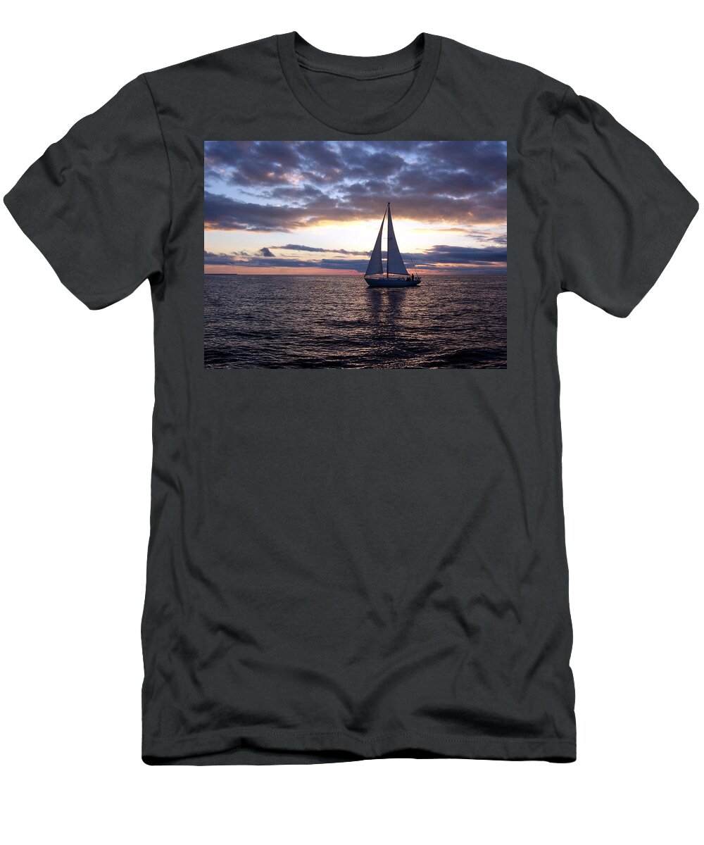 Sailboat T-Shirt featuring the photograph Sister Bay Sunset Sail 1 by David T Wilkinson