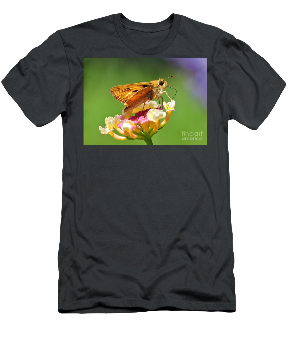 Butterfly T-Shirt featuring the photograph Skipper On Lantana by Kathy Baccari
