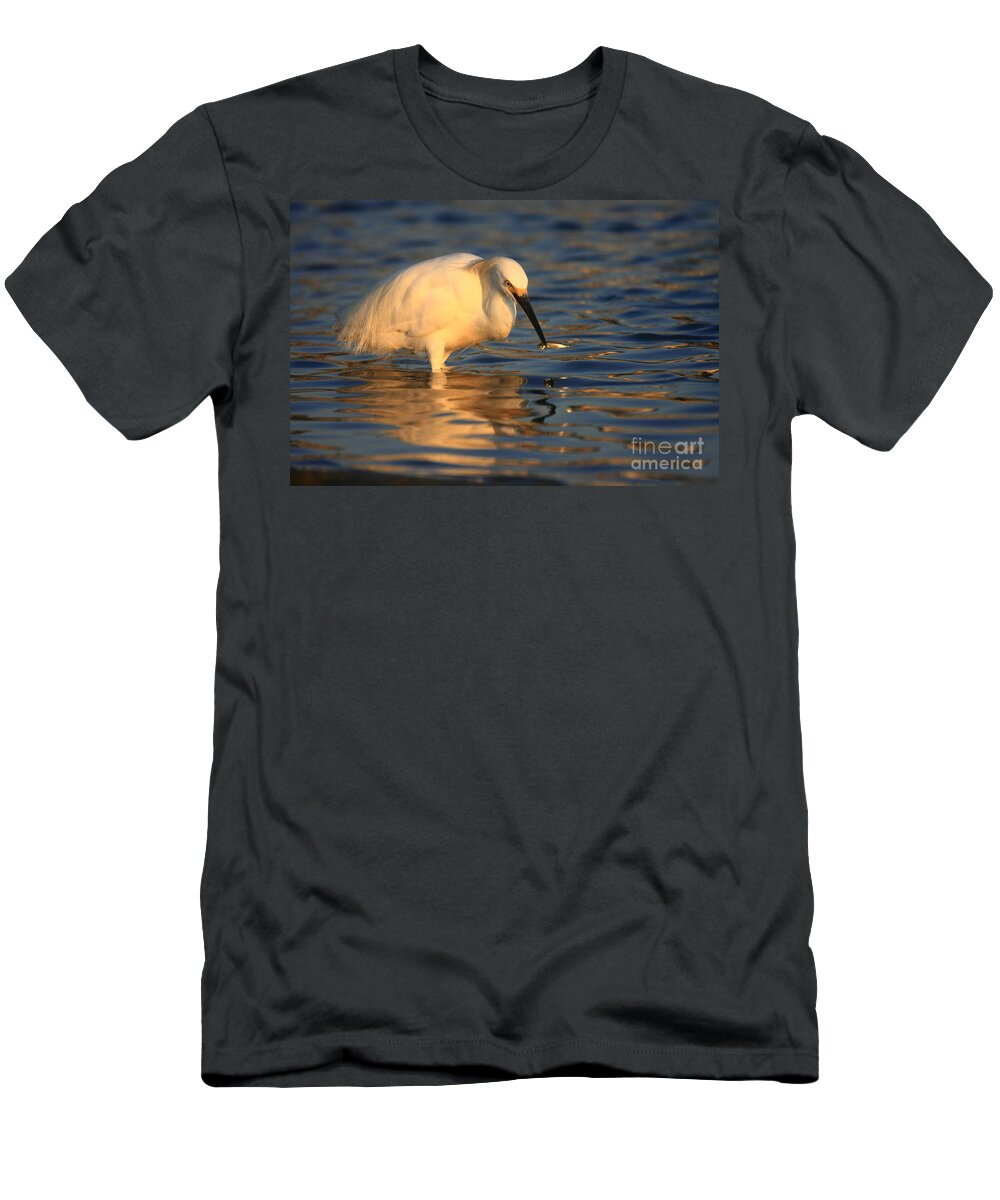 Beach T-Shirt featuring the photograph Snowy Egret Reflections by John F Tsumas