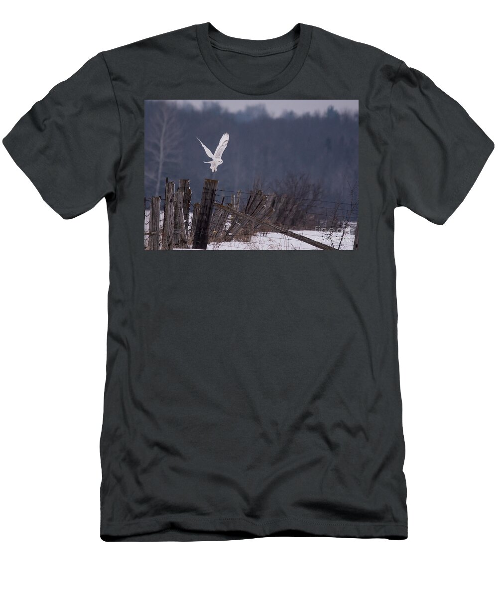 Field T-Shirt featuring the photograph Snowy Lift Off by Cheryl Baxter
