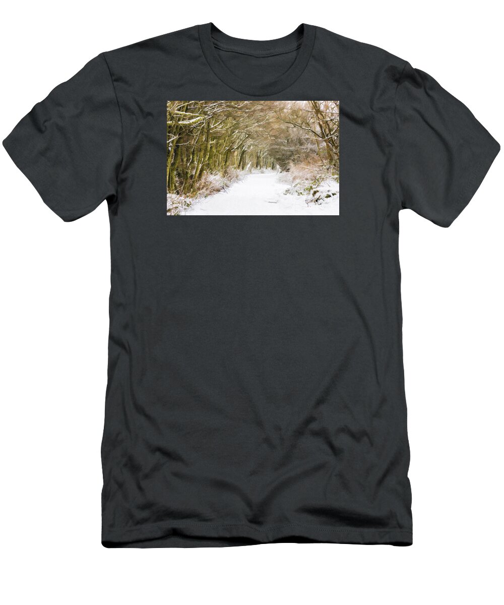 Winter T-Shirt featuring the digital art Snowy path by Liz Leyden