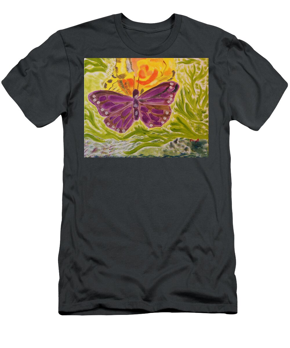 Butterfly T-Shirt featuring the painting Soft Flutters by Meryl Goudey