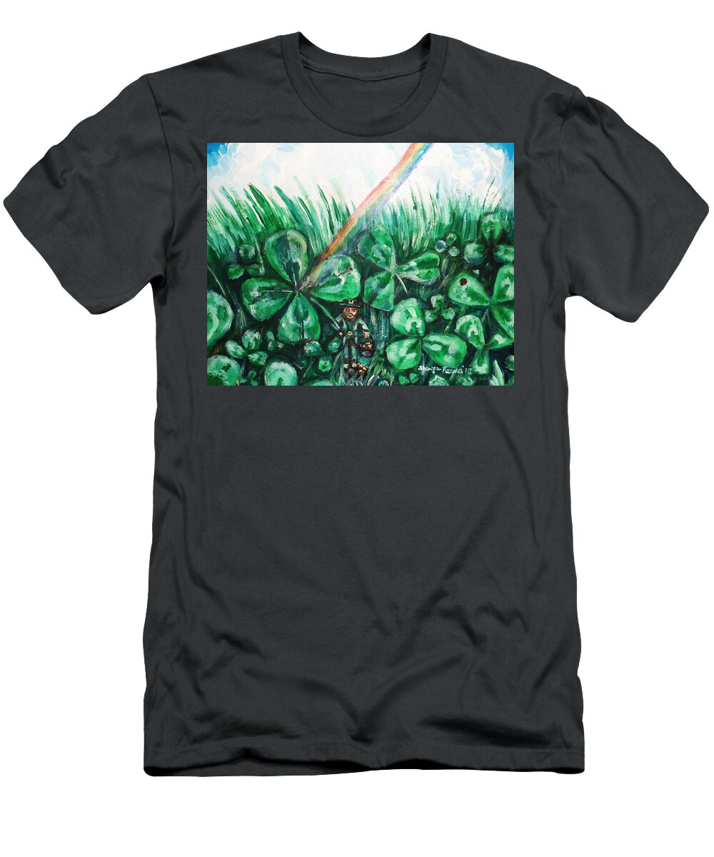 Shamrock T-Shirt featuring the painting Some Where Under The Rainbow by Shana Rowe Jackson