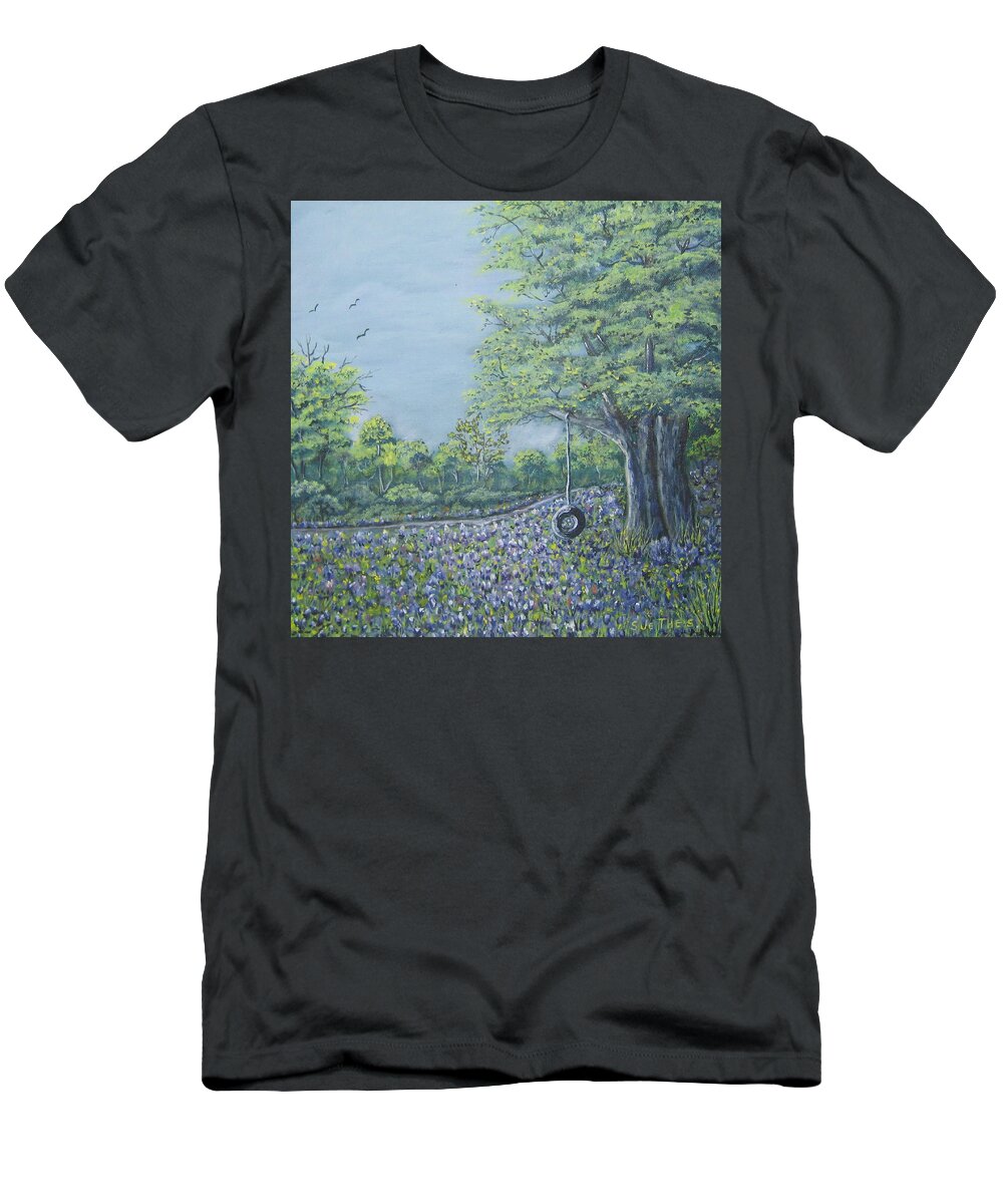 Texas Art T-Shirt featuring the painting Somewhere in Texas by Suzanne Theis