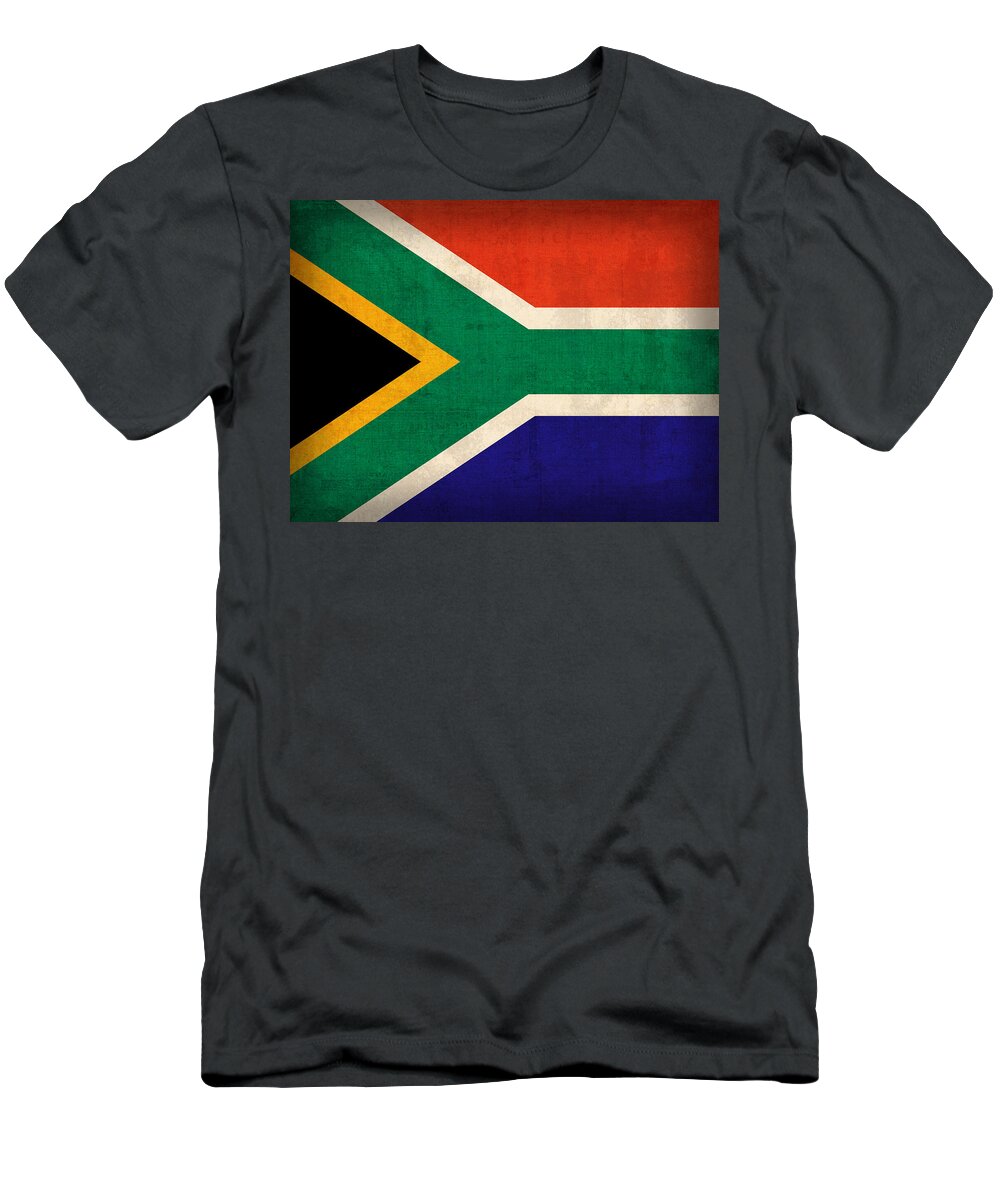 South Africa Flag Vintage Distressed Finish T-Shirt featuring the mixed media South Africa Flag Vintage Distressed Finish by Design Turnpike