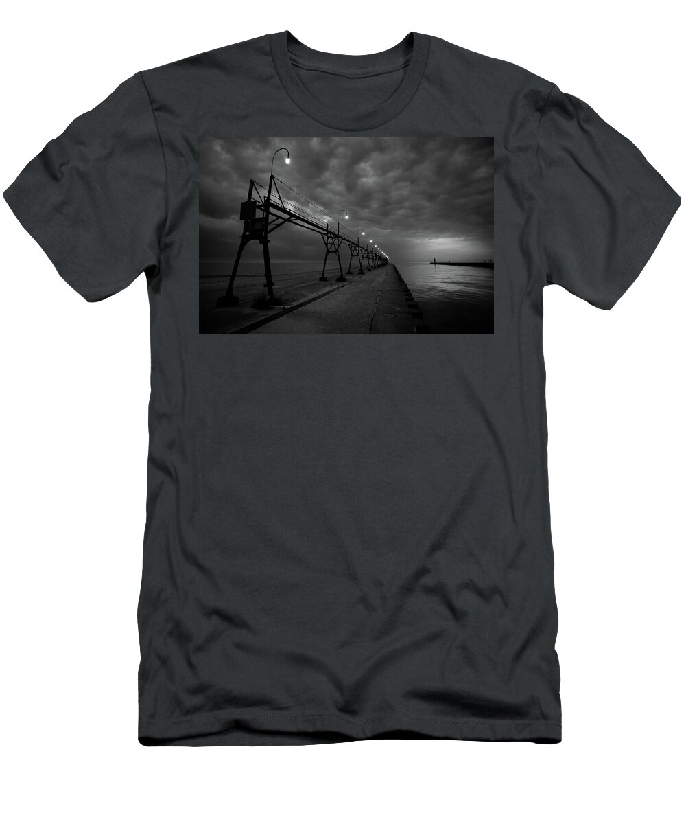 South Haven Lighthouse T-Shirt featuring the photograph South Haven Pier by Sebastian Musial