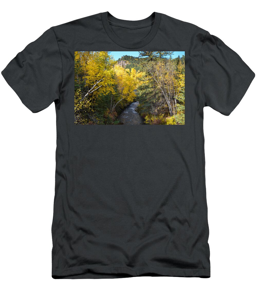Dakota T-Shirt featuring the photograph Spearfish Creek in Fall Foliage by Greni Graph
