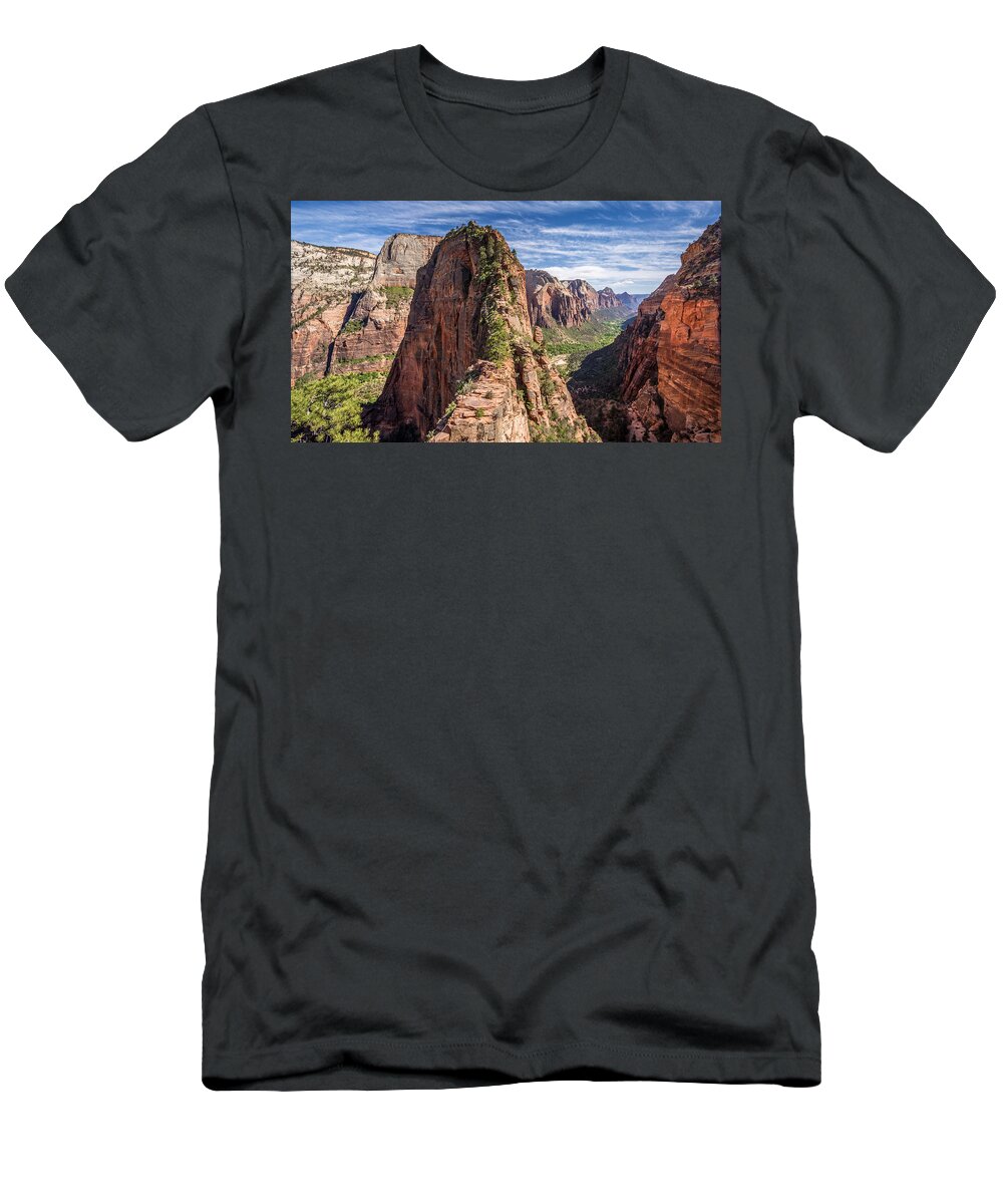 Angels Landing T-Shirt featuring the photograph Spectacular hike Angel's Landing Zion by Pierre Leclerc Photography