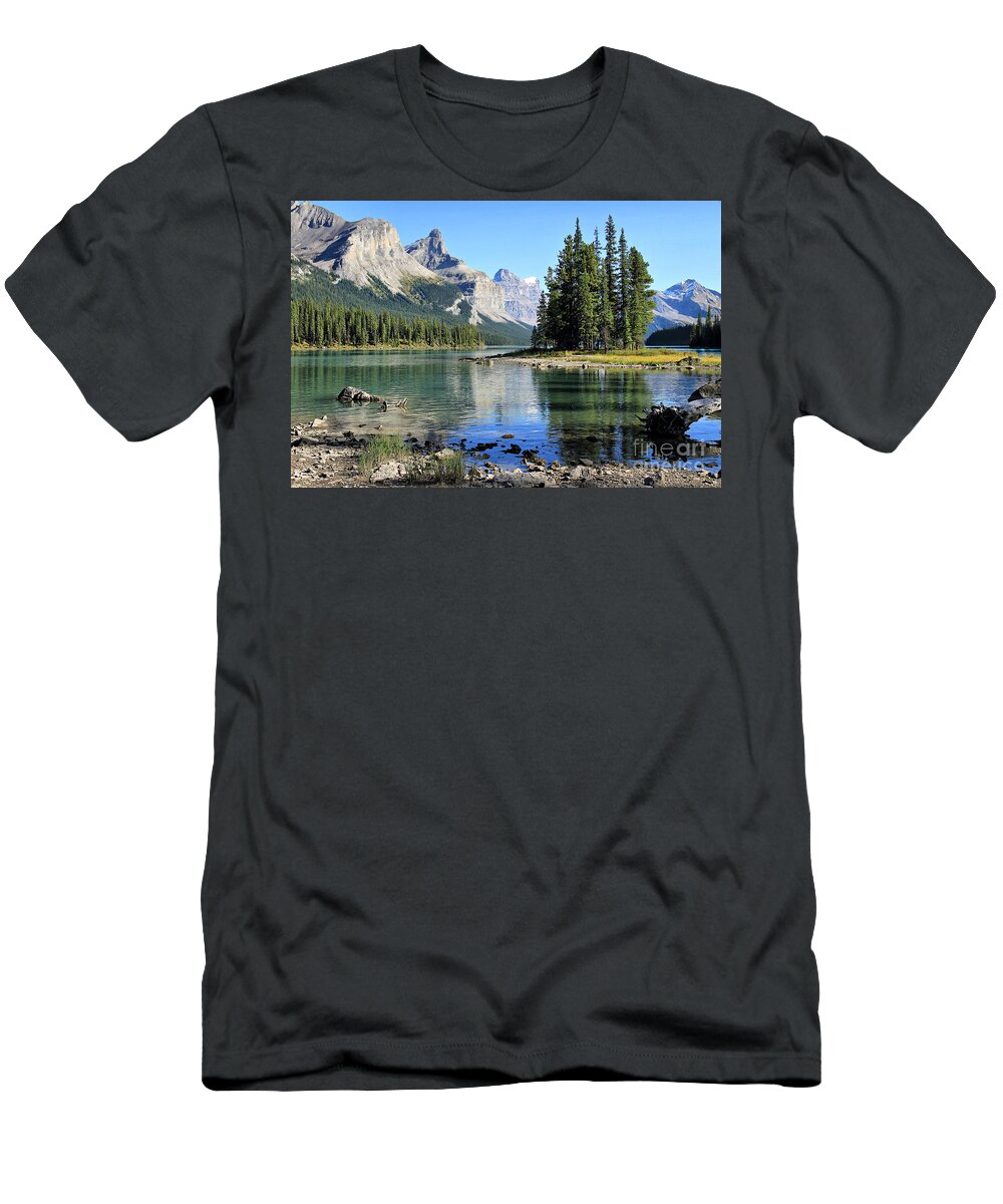 Island T-Shirt featuring the photograph Spirit Island Maligne Lake by Teresa Zieba