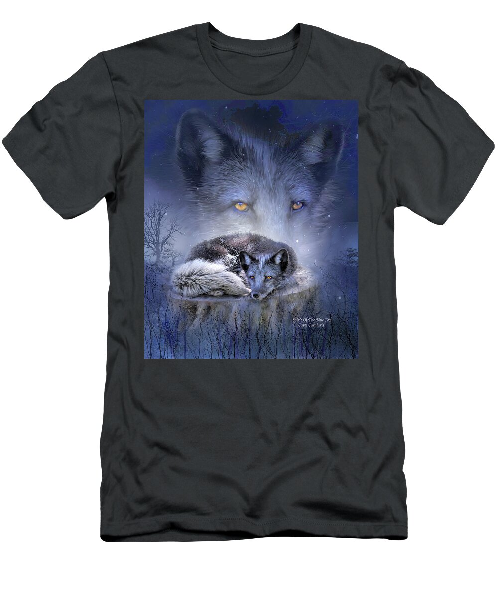 Fox T-Shirt featuring the mixed media Spirit Of The Blue Fox by Carol Cavalaris
