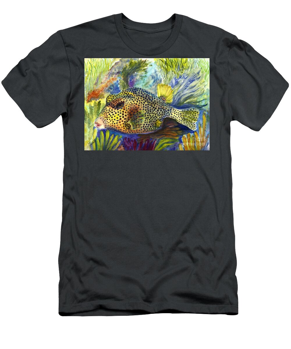 Tropical Fish T-Shirt featuring the painting Spotted Trunkfish by Carol Wisniewski