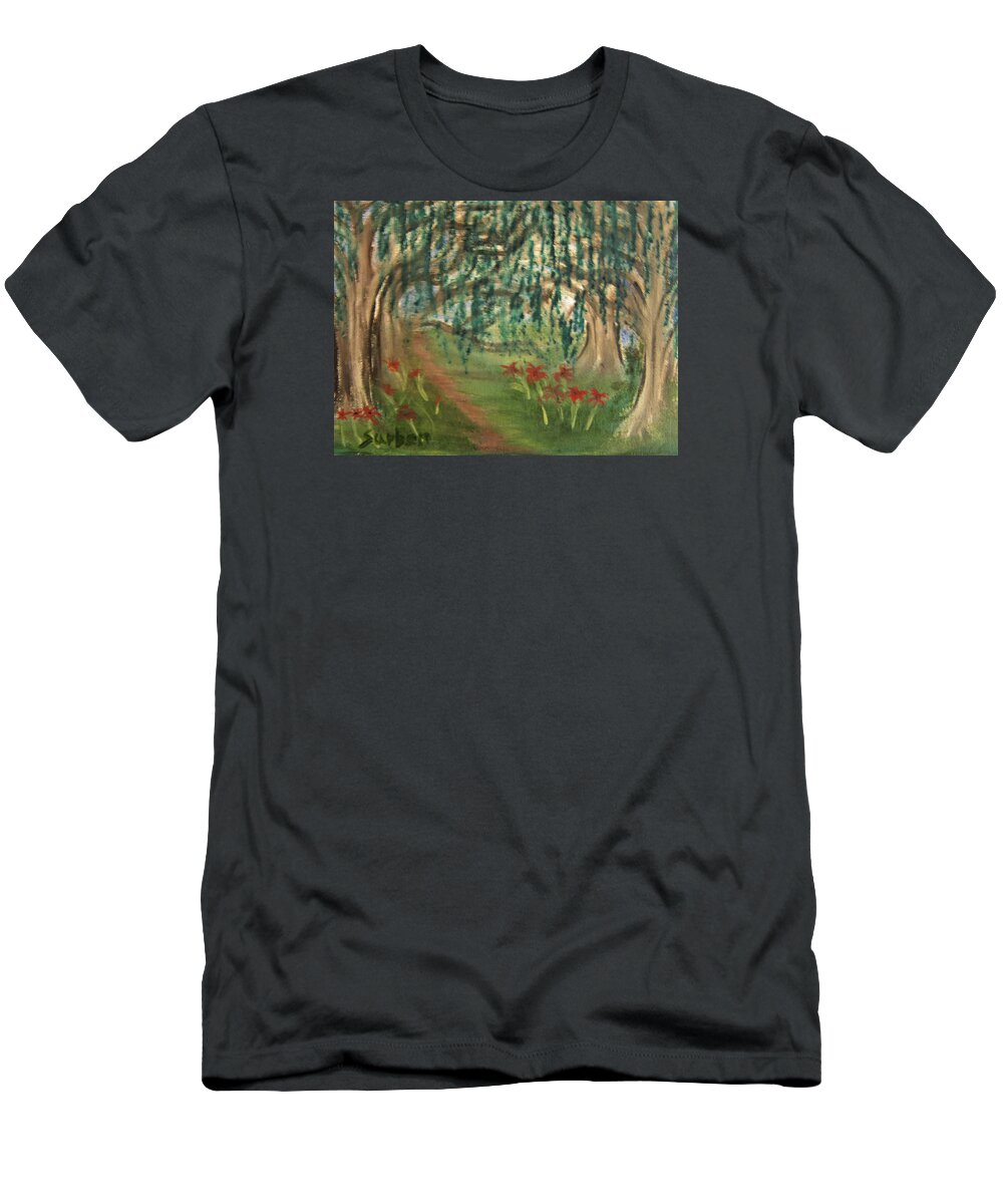 Trail T-Shirt featuring the painting Spring Trail by Suzanne Surber