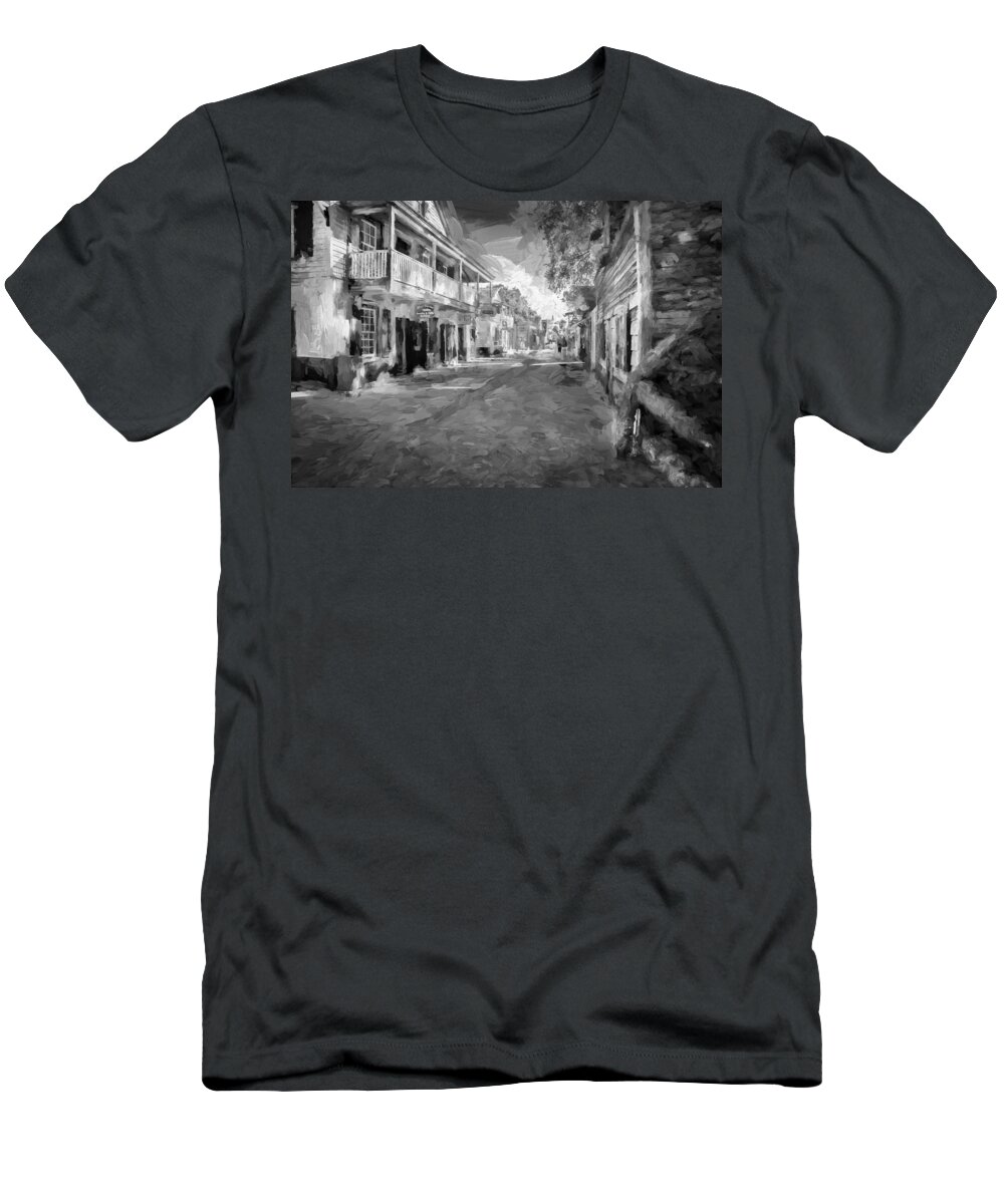 St. George Street T-Shirt featuring the photograph St George Street St Augustine Florida Painted BW by Rich Franco