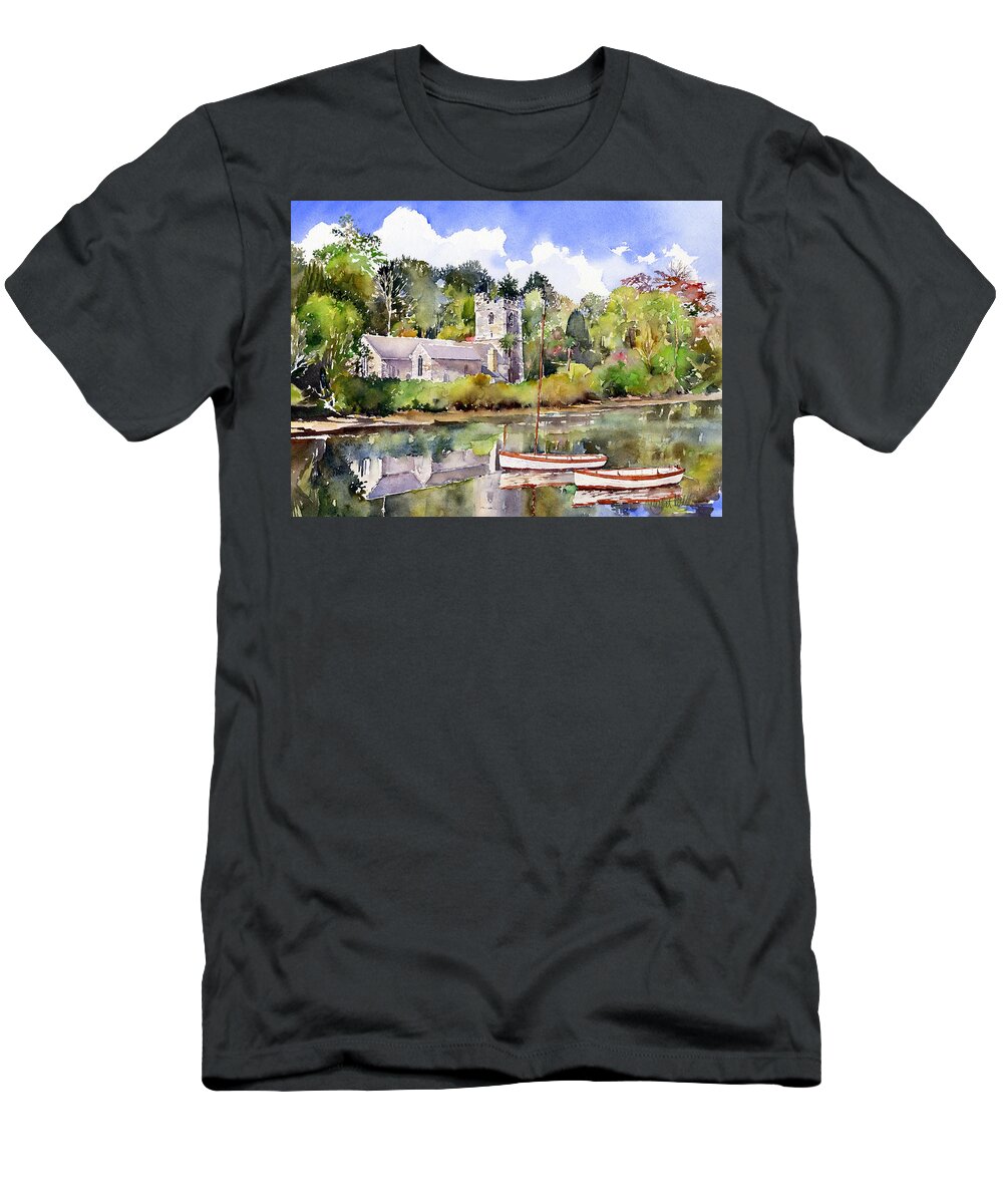 St Just T-Shirt featuring the painting St Just in Roseland Church by Margaret Merry