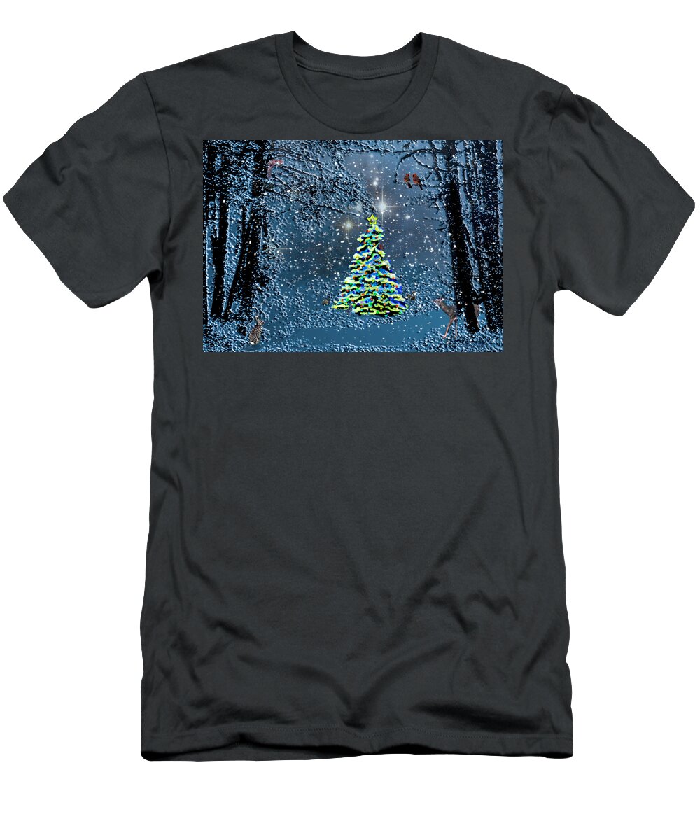 Night T-Shirt featuring the photograph Starry Night Forest Christmas by Michele Avanti