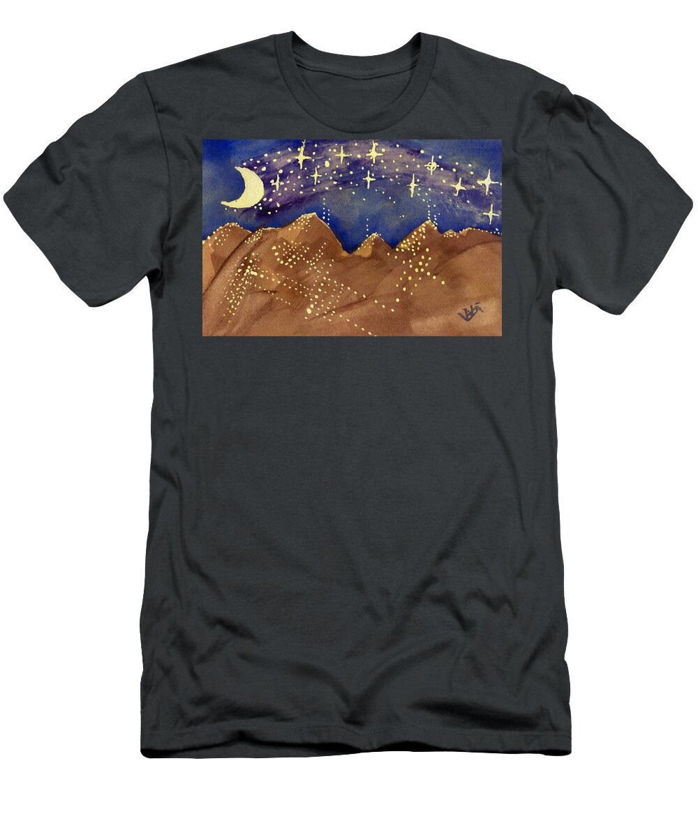 Night T-Shirt featuring the painting Stars of Heaven and Earth by Victor Vosen