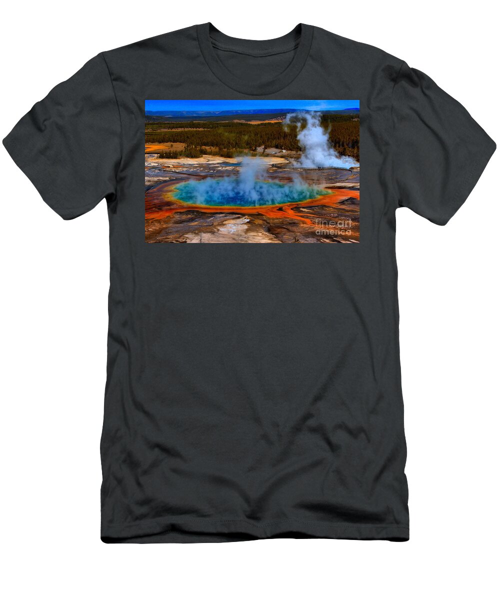 Grand Prismatic Spring T-Shirt featuring the photograph Steaming Rainbow by Adam Jewell